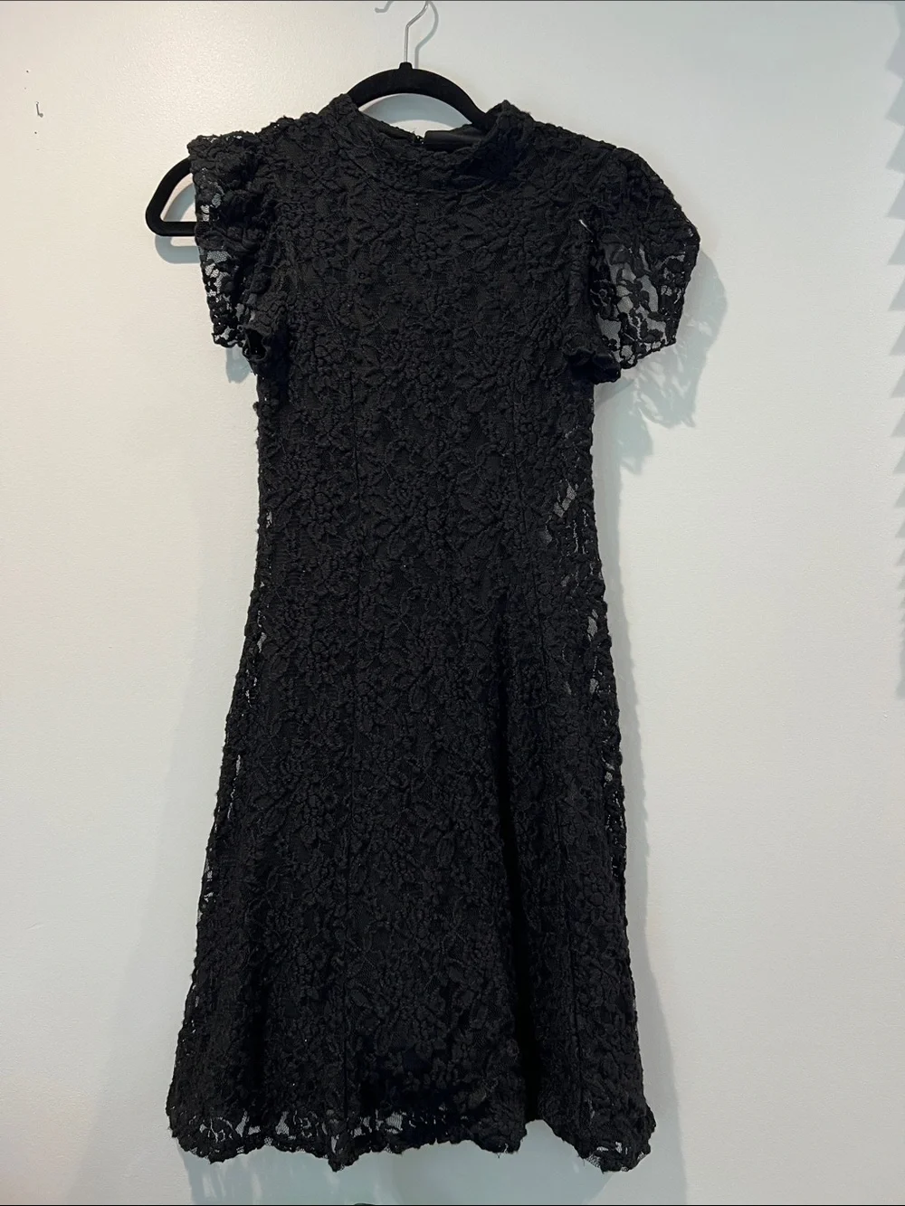 Black Floral Lace Fit-and-Flare Dress